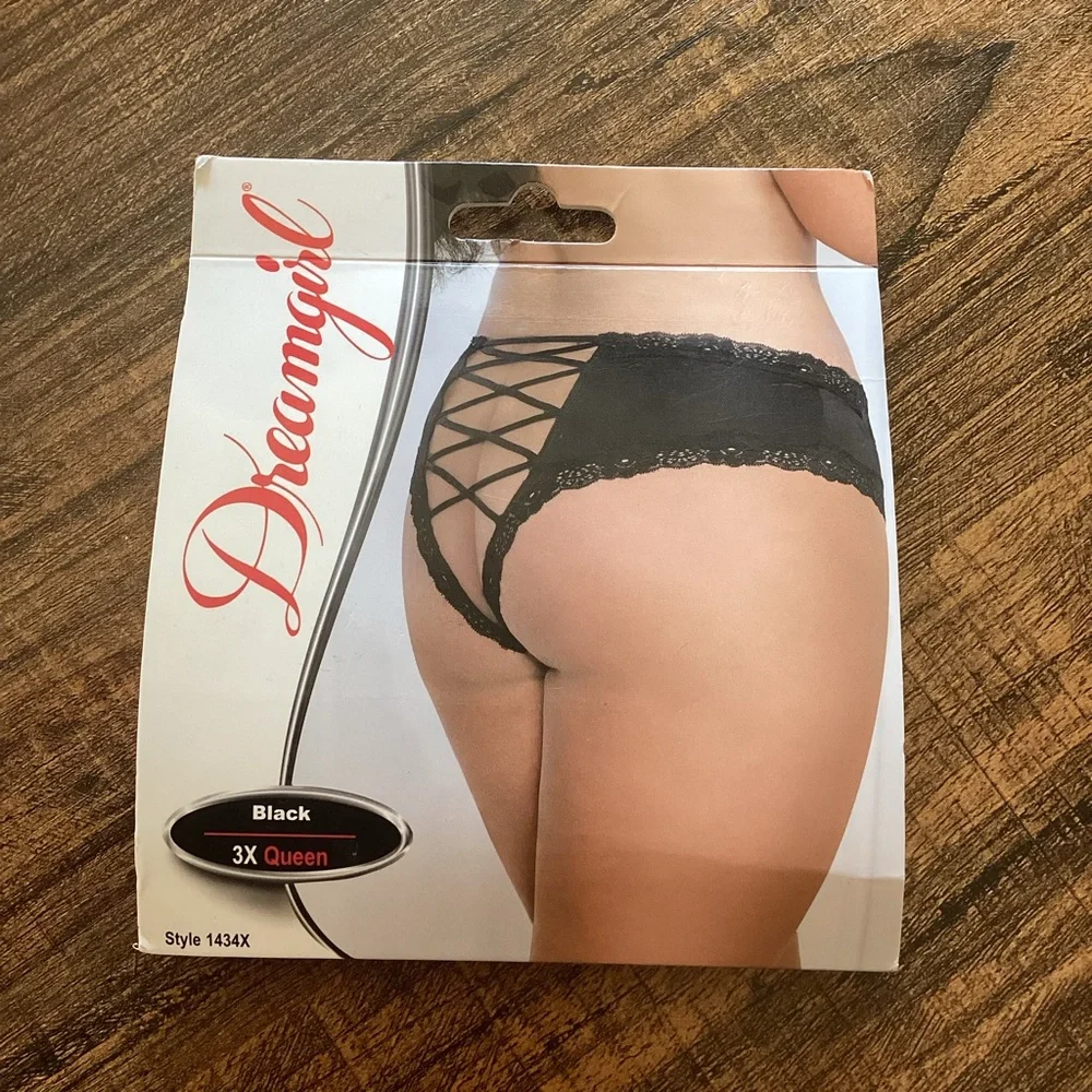 Dreamgirl Black Cheeky Panty Criss-Cross Open Back Microfiber NEW Size 3X Queen‎